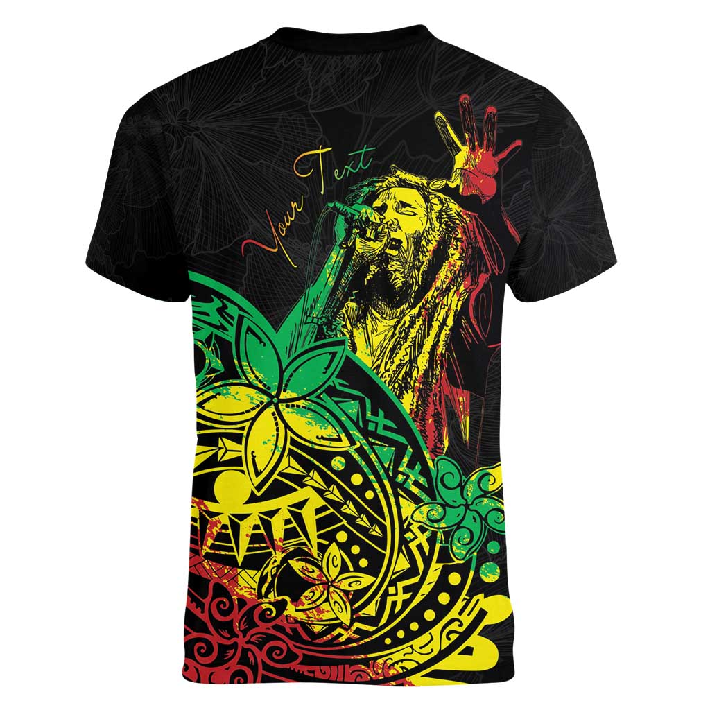 Personalised Reggae Jawaiian Festive Women V-Neck T-Shirt Mix Polynesian - Wonder Print Shop