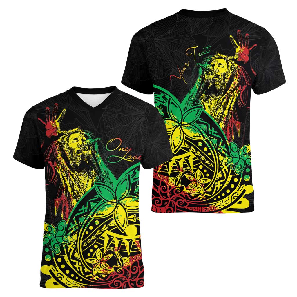 Personalised Reggae Jawaiian Festive Women V-Neck T-Shirt Mix Polynesian - Wonder Print Shop