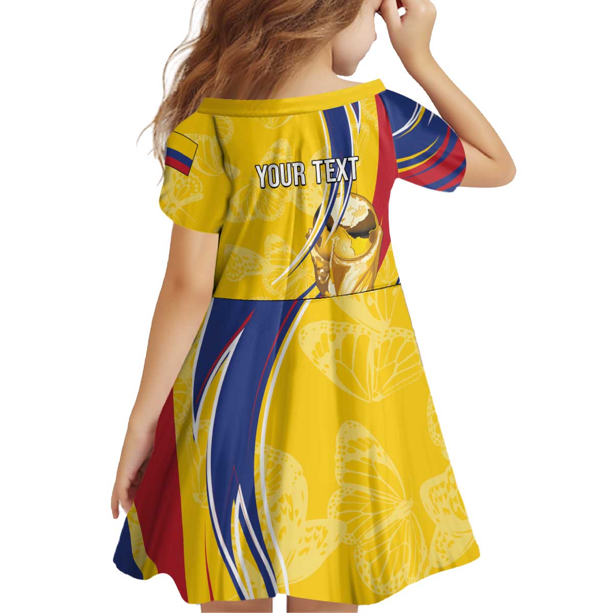 Colombia Football Personalized Kid Short Sleeve Dress WC2026 Butterflies Inspired