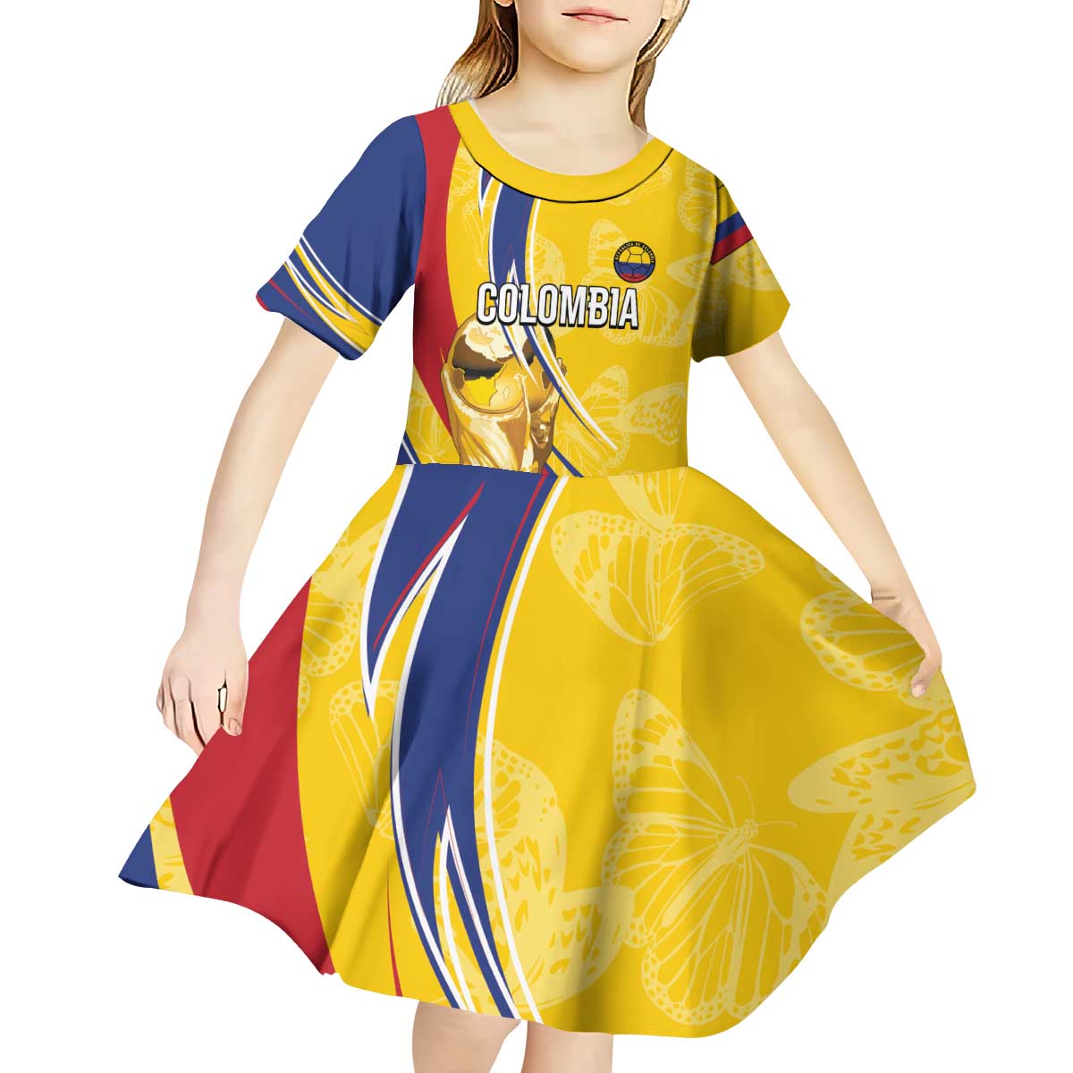 Colombia Football Personalized Kid Short Sleeve Dress WC2026 Butterflies Inspired