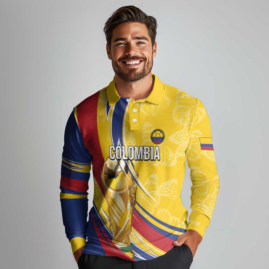 Colombia Football Personalized Long Sleeve Polo Shirt WC2026 Butterflies Inspired