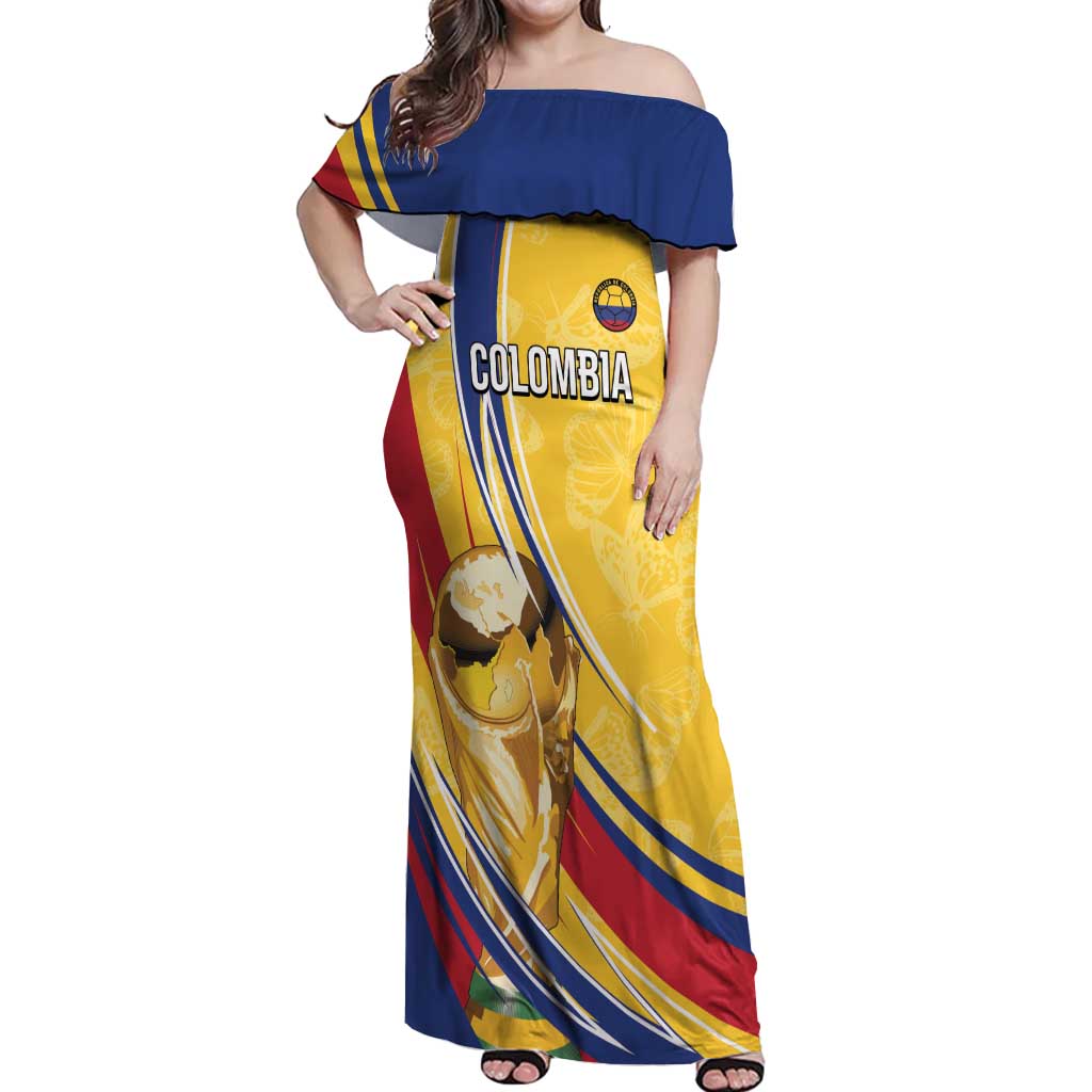 Colombia Football Personalized Off Shoulder Maxi Dress WC2026 Butterflies Inspired