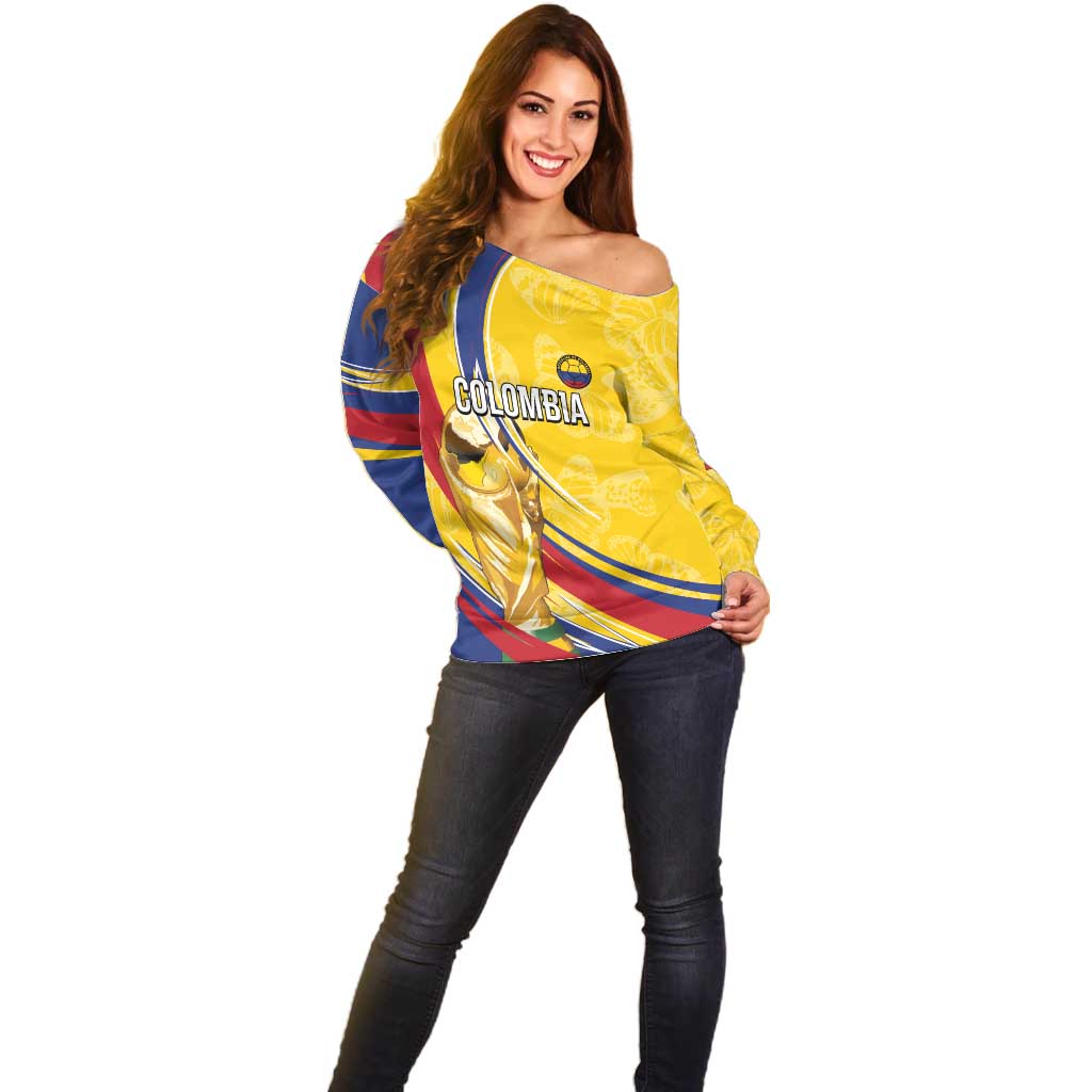 Colombia Football Personalized Off Shoulder Sweater WC2026 Butterflies Inspired