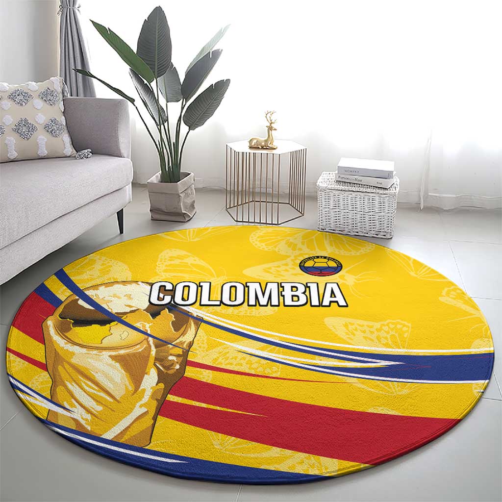 Colombia Football Round Carpet WC2026 Butterflies Inspired