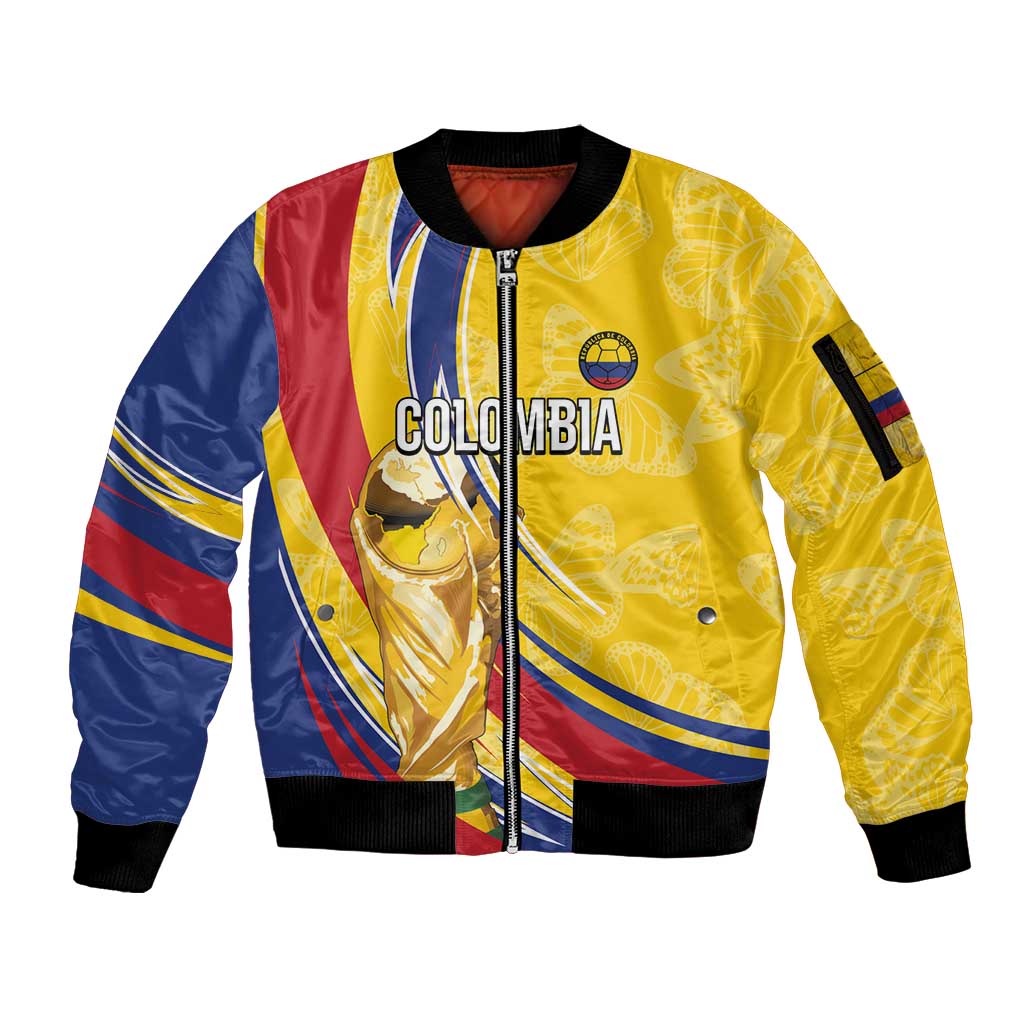 Colombia Football Personalized Sleeve Zip Bomber Jacket WC2026 Butterflies Inspired