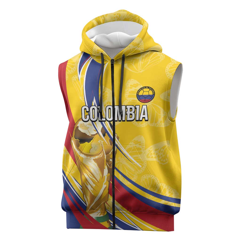 Colombia Football Personalized Sleeveless Zip Hoodie WC2026 Butterflies Inspired