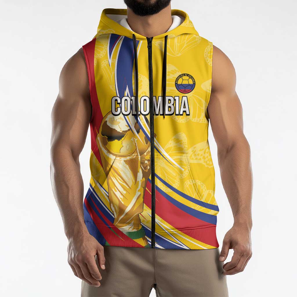 Colombia Football Personalized Sleeveless Zip Hoodie WC2026 Butterflies Inspired