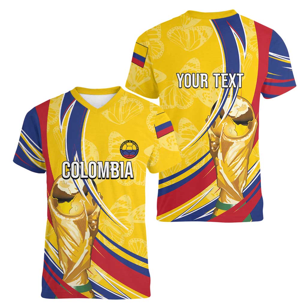 Colombia Football Personalized Women V-Neck T-Shirt WC2026 Butterflies Inspired