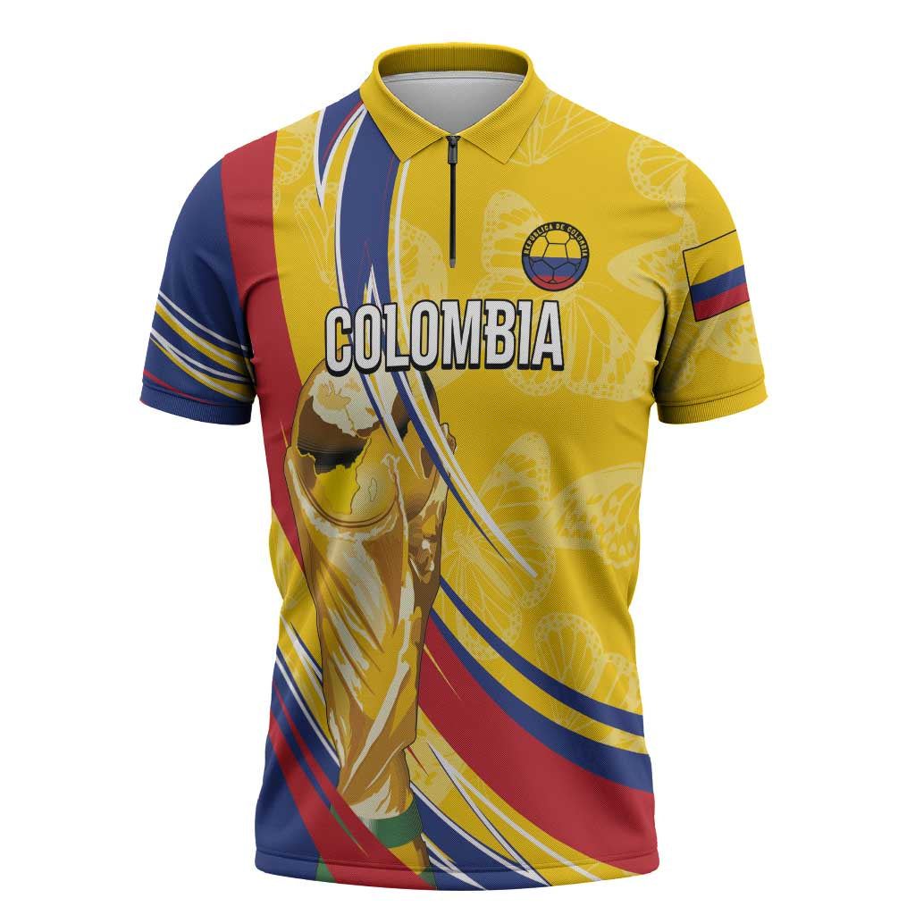 Colombia Football Personalized Zipper Polo Shirt WC2026 Butterflies Inspired