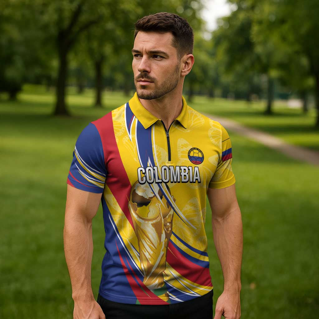 Colombia Football Personalized Zipper Polo Shirt WC2026 Butterflies Inspired