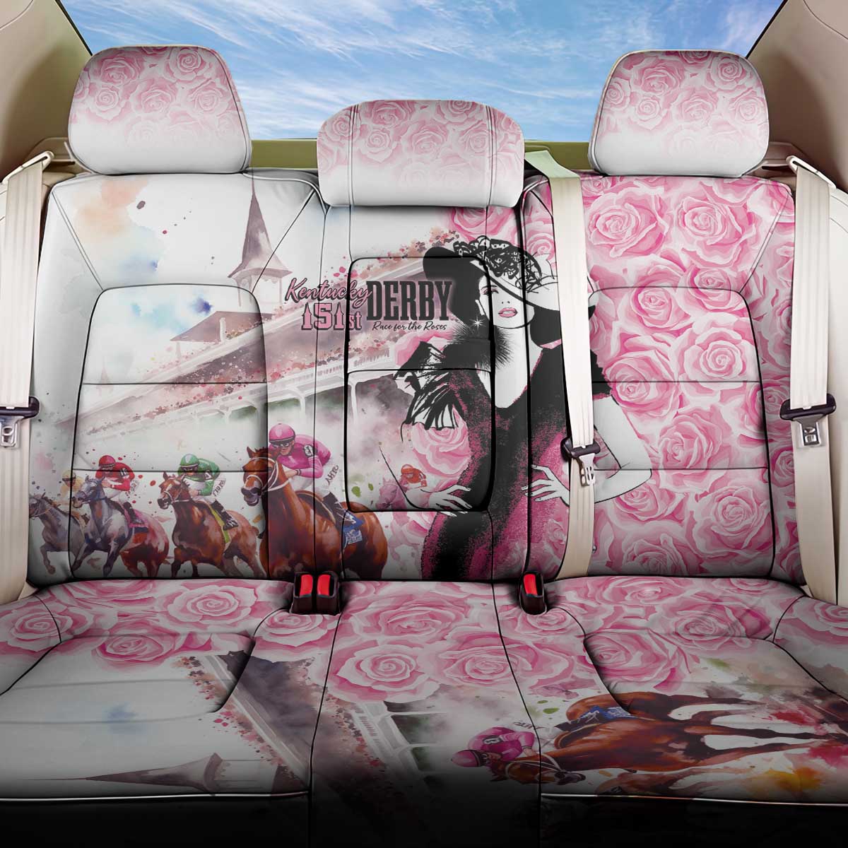 Kentucky Horse Racing Back Car Seat Cover Derby Day - Pink Out Party