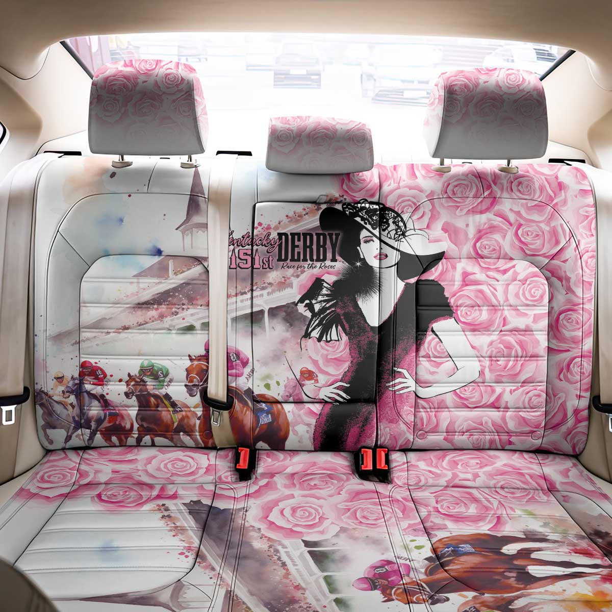Kentucky Horse Racing Back Car Seat Cover Derby Day - Pink Out Party
