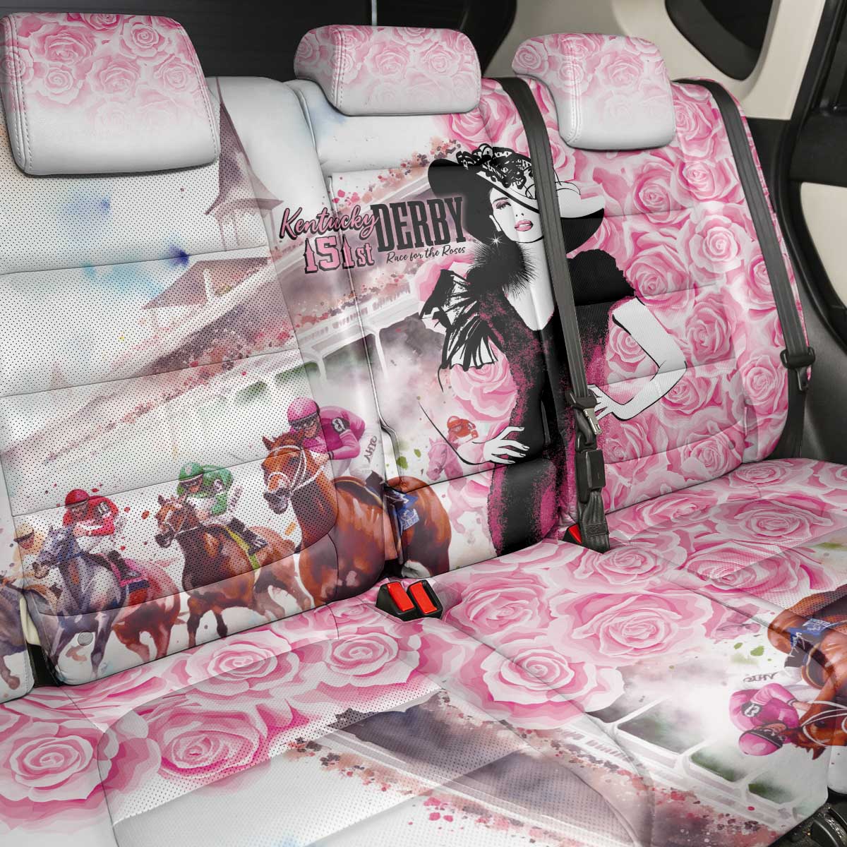 Kentucky Horse Racing Back Car Seat Cover Derby Day - Pink Out Party