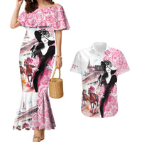 Kentucky Horse Racing Couples Matching Mermaid Dress and Hawaiian Shirt Derby Day - Pink Out Party