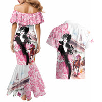 Kentucky Horse Racing Couples Matching Mermaid Dress and Hawaiian Shirt Derby Day - Pink Out Party