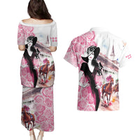 Kentucky Horse Racing Couples Matching Puletasi and Hawaiian Shirt Derby Day - Pink Out Party