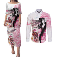 Kentucky Horse Racing Couples Matching Puletasi and Long Sleeve Button Shirt Derby Day - Pink Out Party