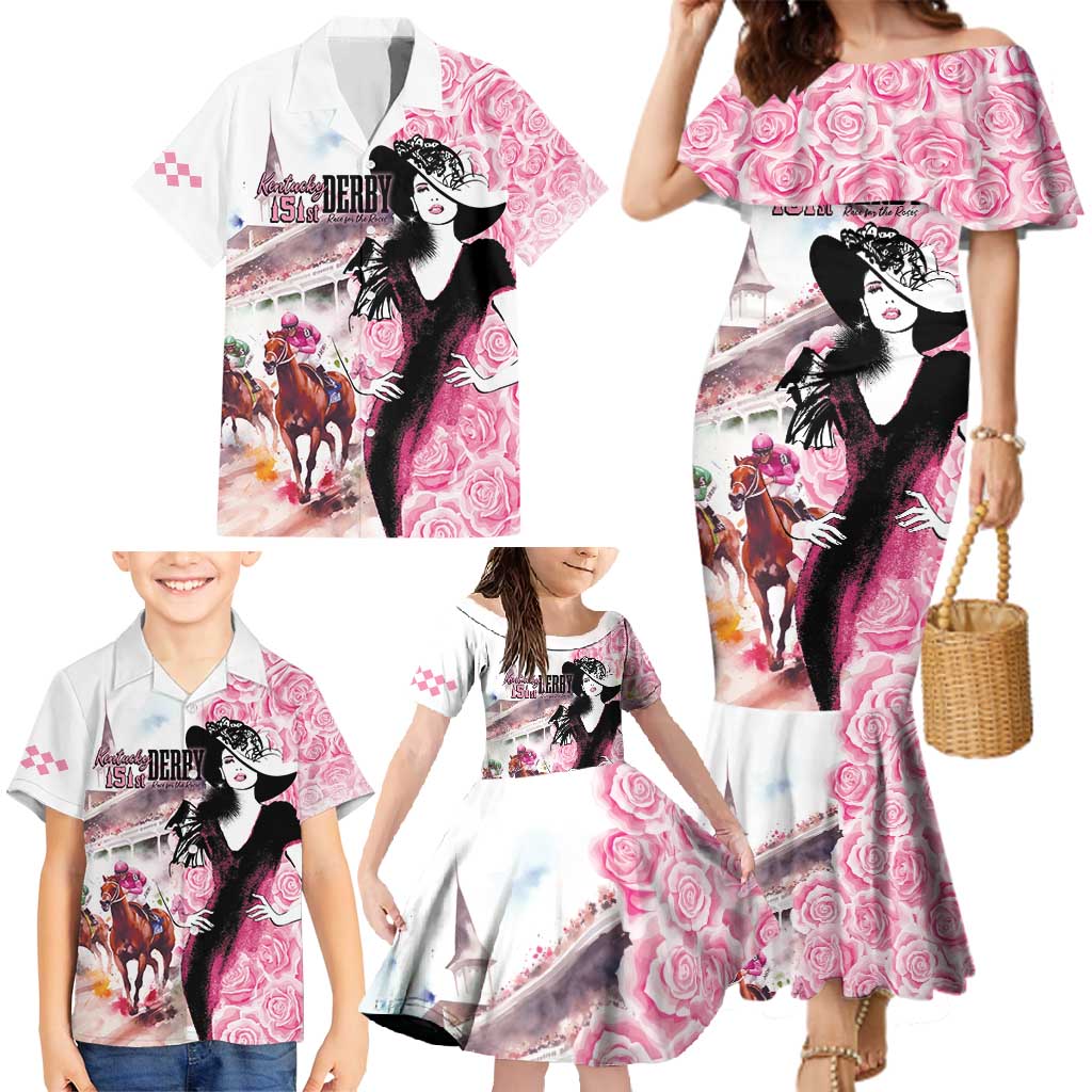 Kentucky Horse Racing Family Matching Mermaid Dress and Hawaiian Shirt Derby Day - Pink Out Party
