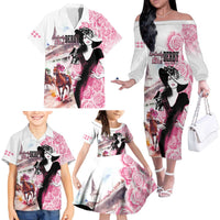 Kentucky Horse Racing Family Matching Off The Shoulder Long Sleeve Dress and Hawaiian Shirt Derby Day - Pink Out Party