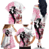 Kentucky Horse Racing Family Matching Off The Shoulder Long Sleeve Dress and Hawaiian Shirt Derby Day - Pink Out Party