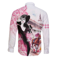 Kentucky Horse Racing Family Matching Off The Shoulder Long Sleeve Dress and Hawaiian Shirt Derby Day - Pink Out Party