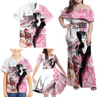 Kentucky Horse Racing Family Matching Off Shoulder Maxi Dress and Hawaiian Shirt Derby Day - Pink Out Party