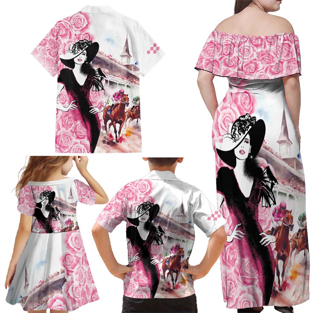 Kentucky Horse Racing Family Matching Off Shoulder Maxi Dress and Hawaiian Shirt Derby Day - Pink Out Party