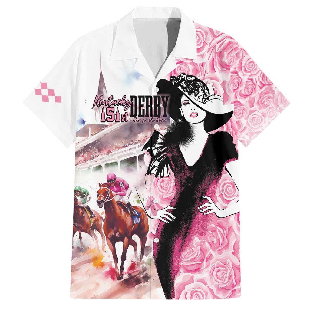 Kentucky Horse Racing Family Matching Off Shoulder Maxi Dress and Hawaiian Shirt Derby Day - Pink Out Party