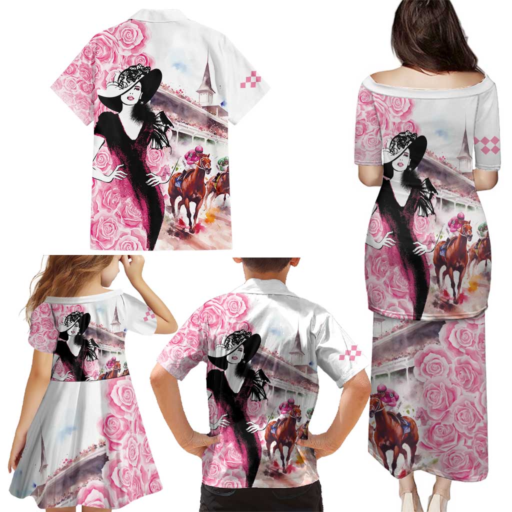 Kentucky Horse Racing Family Matching Puletasi and Hawaiian Shirt Derby Day - Pink Out Party
