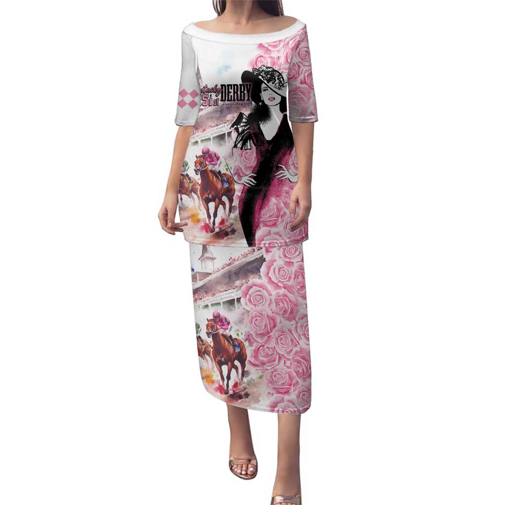 Kentucky Horse Racing Family Matching Puletasi and Hawaiian Shirt Derby Day - Pink Out Party