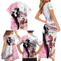 Kentucky Horse Racing Family Matching Short Sleeve Bodycon Dress and Hawaiian Shirt Derby Day - Pink Out Party