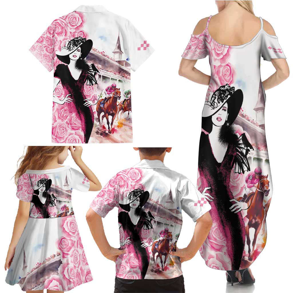 Kentucky Horse Racing Family Matching Summer Maxi Dress and Hawaiian Shirt Derby Day - Pink Out Party