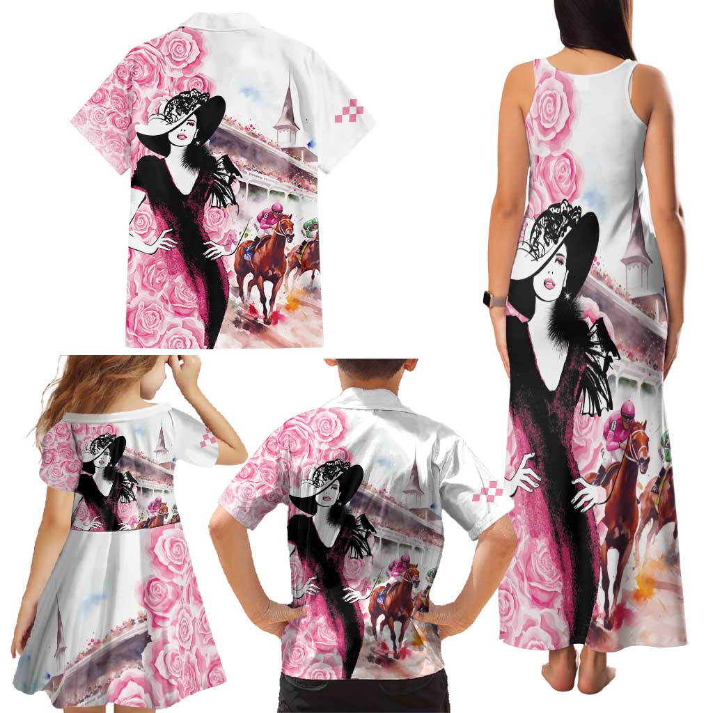 Kentucky Horse Racing Family Matching Tank Maxi Dress and Hawaiian Shirt Derby Day - Pink Out Party