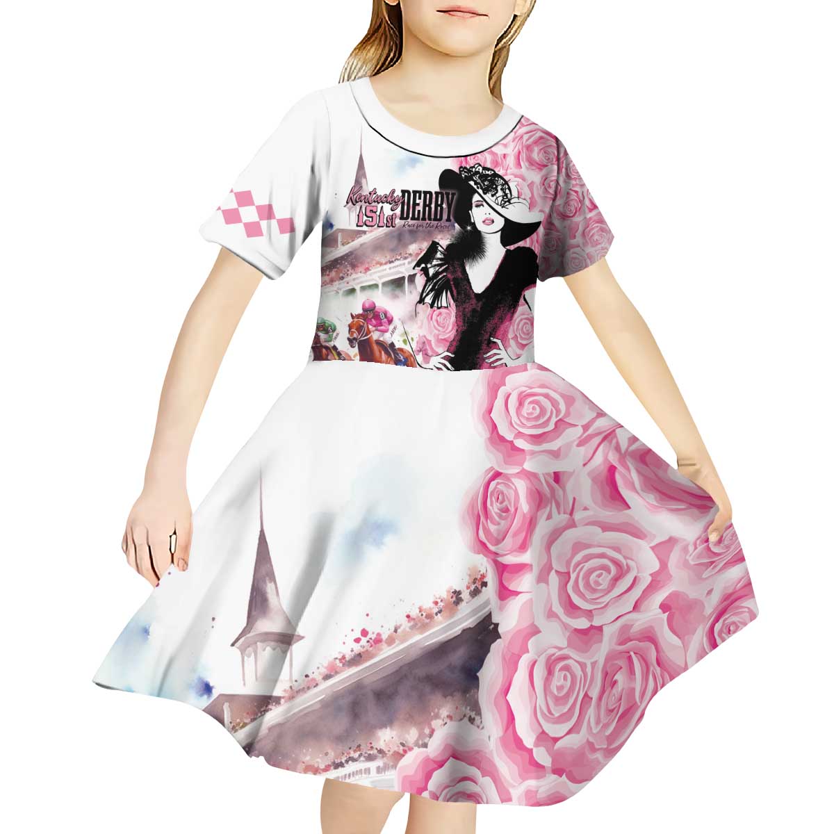 Kentucky Horse Racing Kid Short Sleeve Dress Derby Day - Pink Out Party
