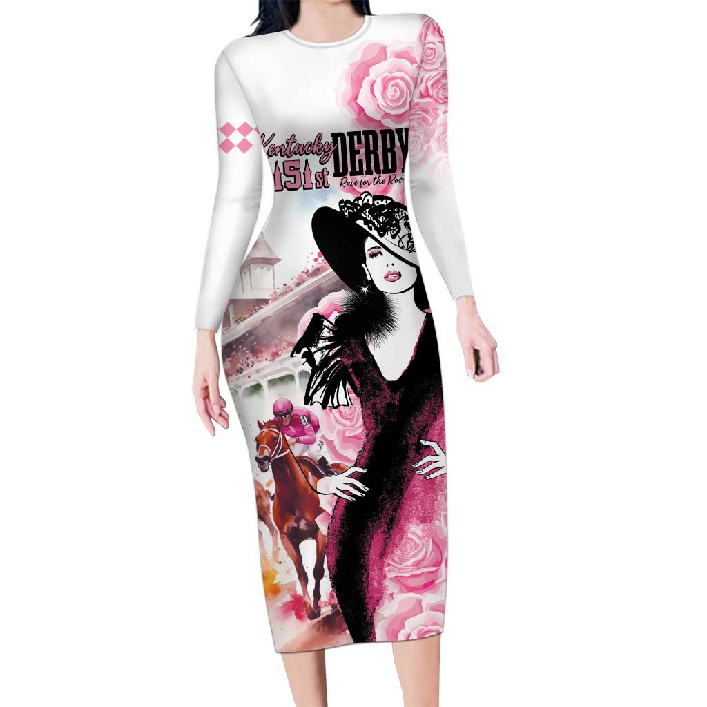 Kentucky Horse Racing Long Sleeve Bodycon Dress Derby Day - Pink Out Party