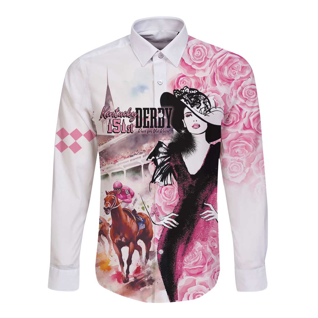 Kentucky Horse Racing Long Sleeve Button Shirt Derby Day - Pink Out Party