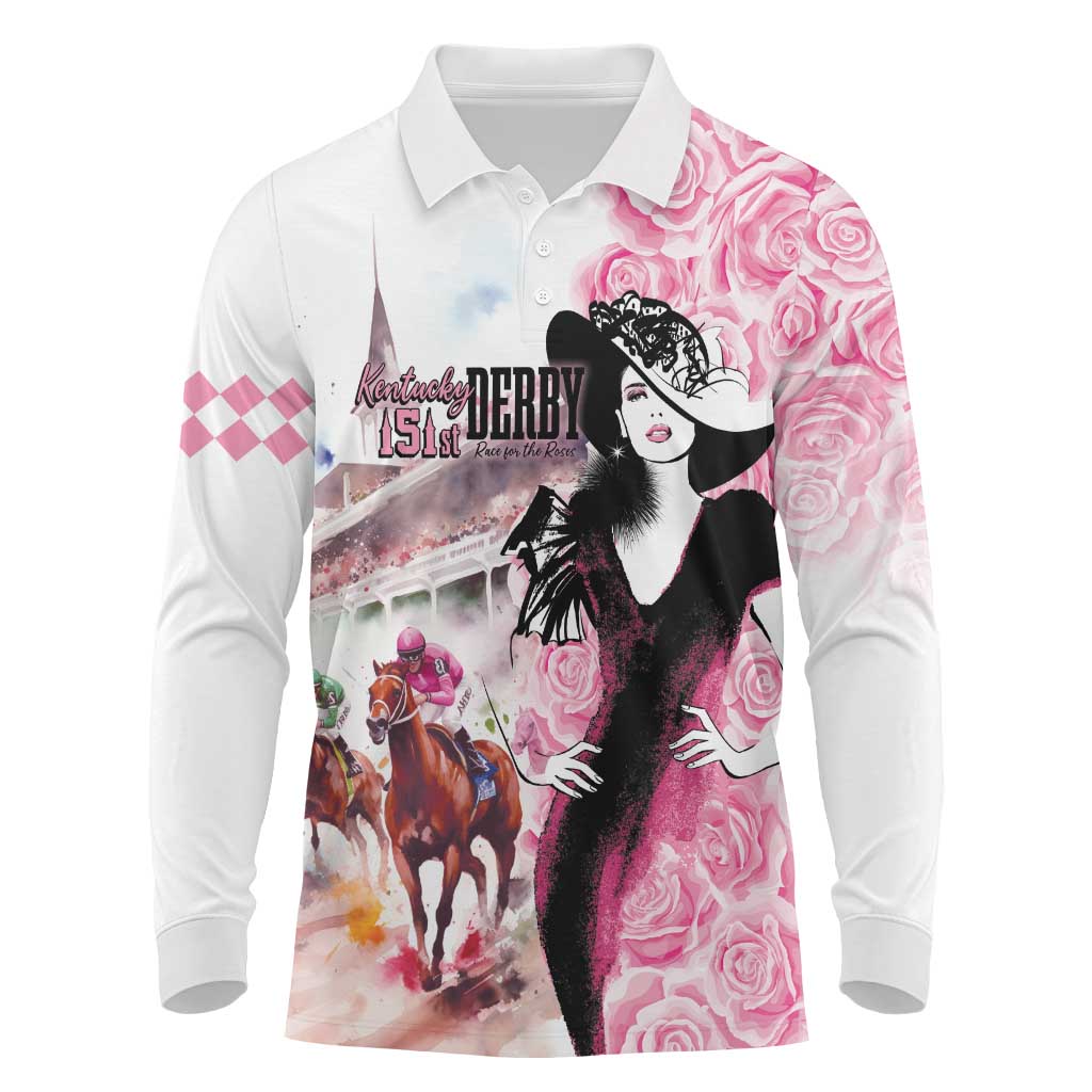 Kentucky Horse Racing Long Sleeve Polo Shirt Derby Day - Pink Out Party