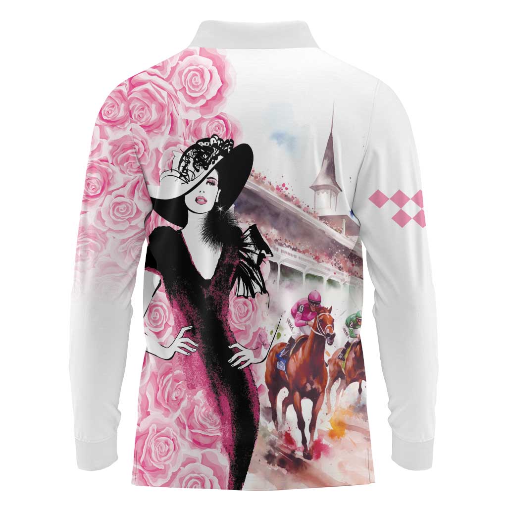 Kentucky Horse Racing Long Sleeve Polo Shirt Derby Day - Pink Out Party
