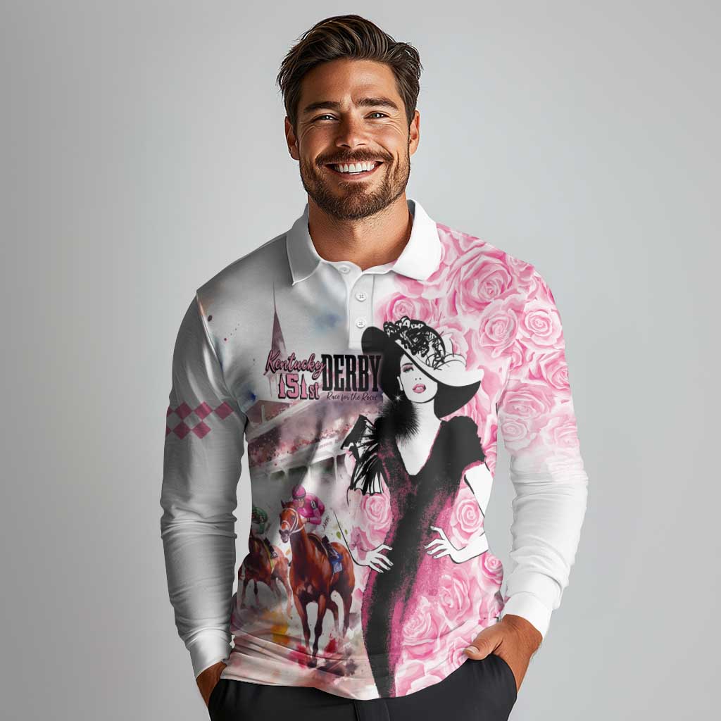 Kentucky Horse Racing Long Sleeve Polo Shirt Derby Day - Pink Out Party