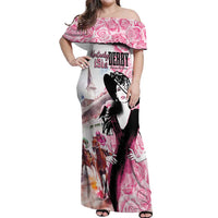 Kentucky Horse Racing Off Shoulder Maxi Dress Derby Day - Pink Out Party