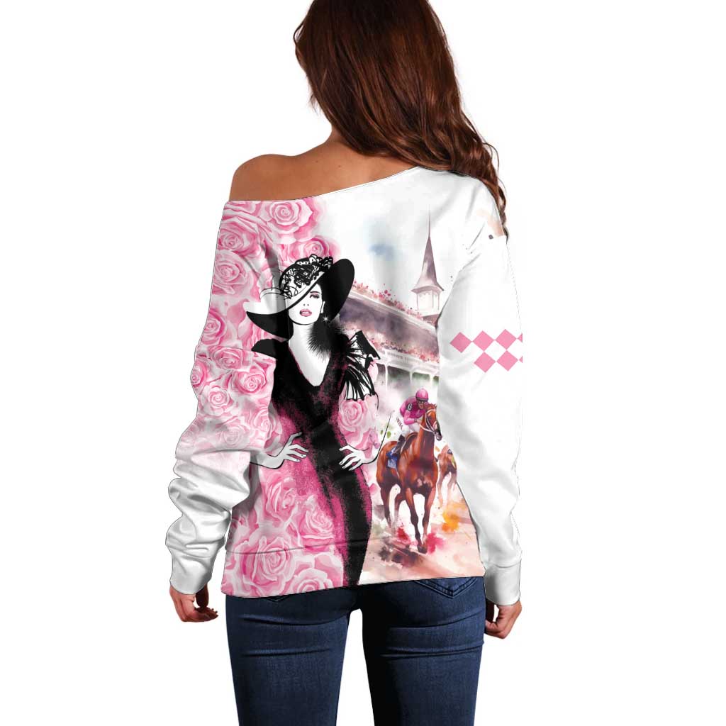 Kentucky Horse Racing Off Shoulder Sweater Derby Day - Pink Out Party