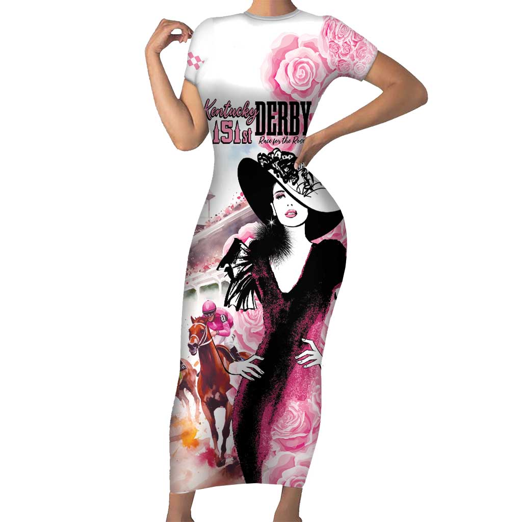 Kentucky Horse Racing Short Sleeve Bodycon Dress Derby Day - Pink Out Party