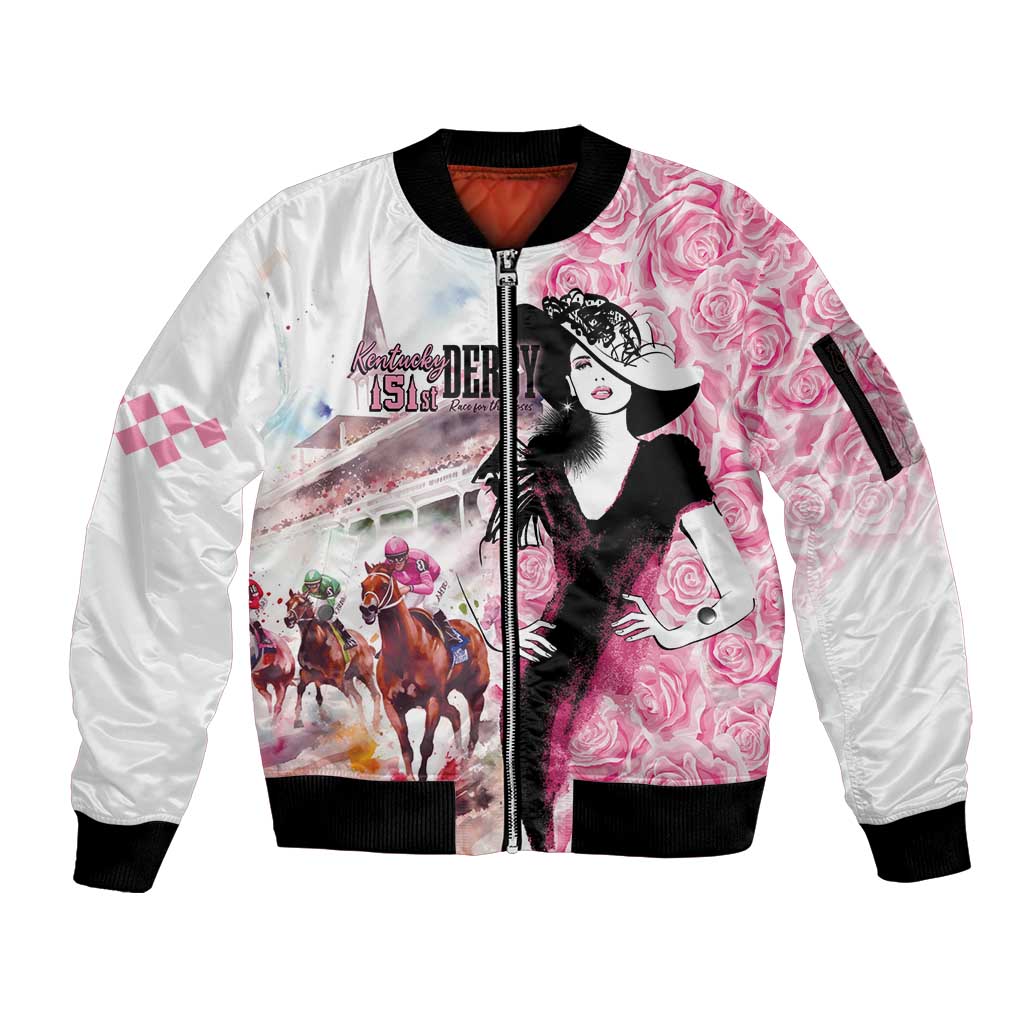 Kentucky Horse Racing Sleeve Zip Bomber Jacket Derby Day - Pink Out Party