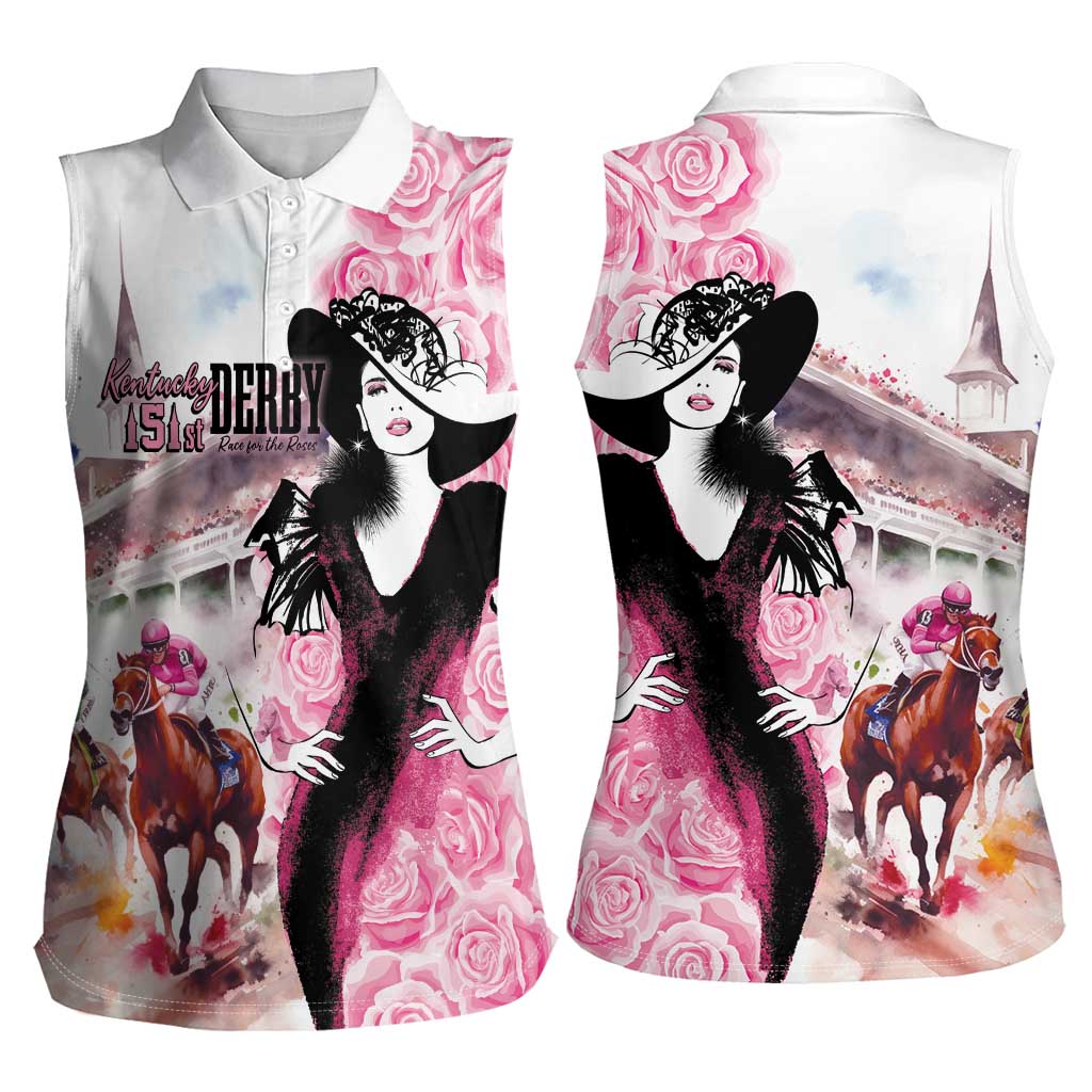 Kentucky Horse Racing Women Sleeveless Polo Shirt Derby Day - Pink Out Party