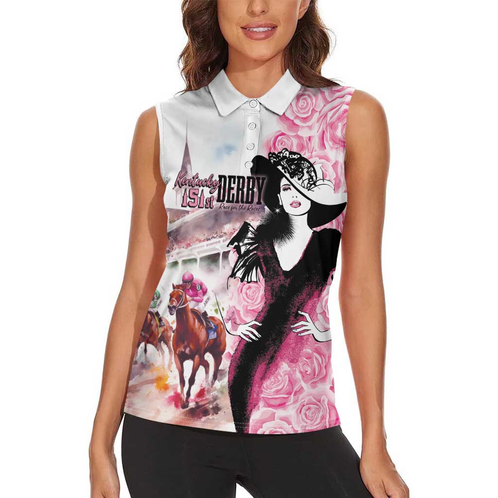 Kentucky Horse Racing Women Sleeveless Polo Shirt Derby Day - Pink Out Party