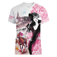 Kentucky Horse Racing Women V-Neck T-Shirt Derby Day - Pink Out Party