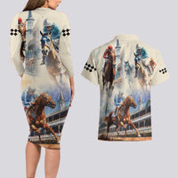 Kentucky Horse Racing Couples Matching Long Sleeve Bodycon Dress and Hawaiian Shirt For The Roses
