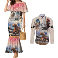 Kentucky Horse Racing Couples Matching Mermaid Dress and Long Sleeve Button Shirt For The Roses