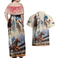 Kentucky Horse Racing Couples Matching Off Shoulder Maxi Dress and Hawaiian Shirt For The Roses