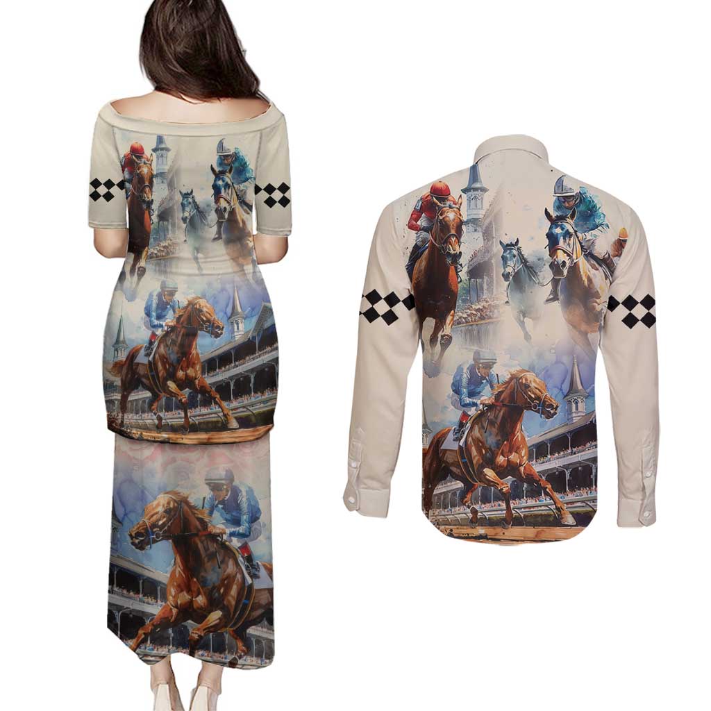 Kentucky Horse Racing Couples Matching Puletasi and Long Sleeve Button Shirt For The Roses